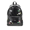 Balenciaga Black Explorer Backpack In Leather With Printed Stickers In Black