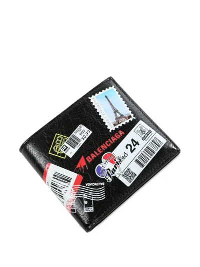 Balenciaga Sticker-print Crinkled Leather Wallet In Pattern