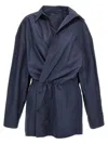 Balenciaga Elasticated Waistband Cotton Shirt Mini Dress In Blue