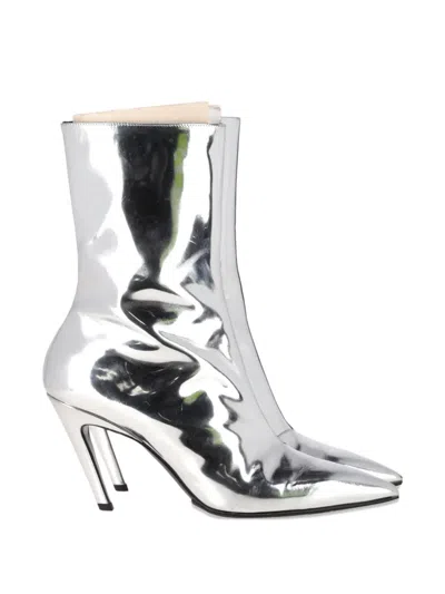 Pre-owned Balenciaga Stiletto Pointed Ankle Boots In Silver