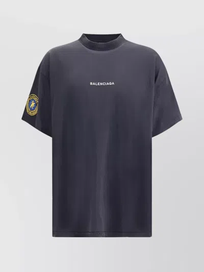 Balenciaga Stitched Logo Cotton T-shirt In Blue