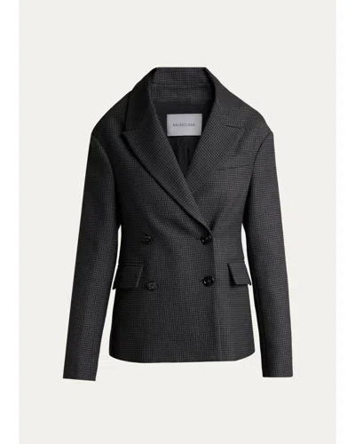Balenciaga Stola Wool Houndstooth Jacket In Midnight Blue