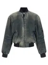 Balenciaga Stone-washed Denim Bomber Jacket In Gray