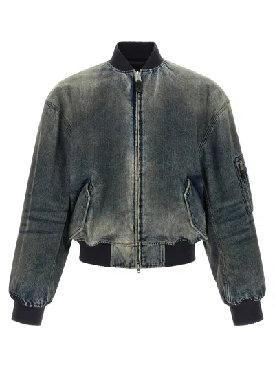 Balenciaga Stone-washed Denim Bomber Jacket In Gray