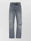 Balenciaga Straight Leg Trousers Distressed Detailing In Blue