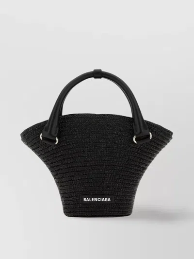 BALENCIAGA STRAW BEACH BAG WITH ADJUSTABLE LEATHER STRAP