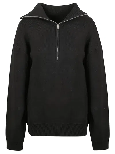 Balenciaga Stretch Cotton Blend Half Zip Back Turtleneck Sweater In Black