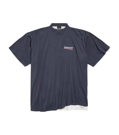 Balenciaga Stretch-cotton Double T-shirt In Blue