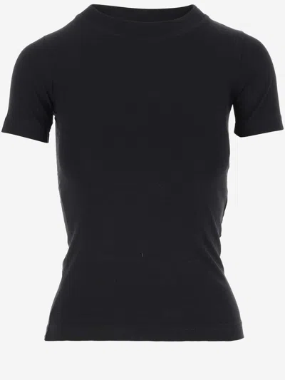 Balenciaga Stretch Cotton T-shirt With Rhinestone Logo In Black