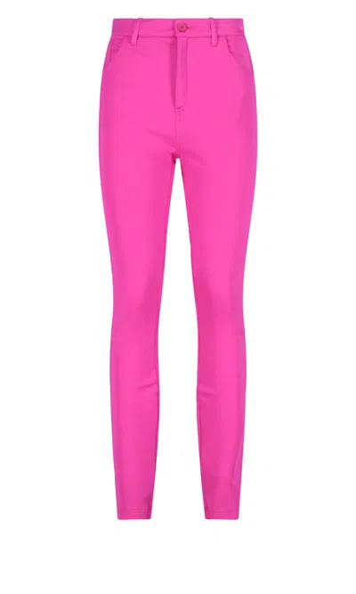 Balenciaga Satin Fuchsia Stretch High-waisted Pants In Pink