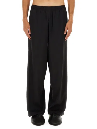 Balenciaga Wide Leg Full Length Stretch Trousers In Black