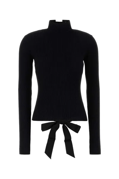 Balenciaga Ribbed Knit With Bow Detail Sweater In Black