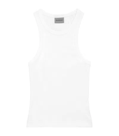 Balenciaga Stretch-cotton Logo Tank Top In White