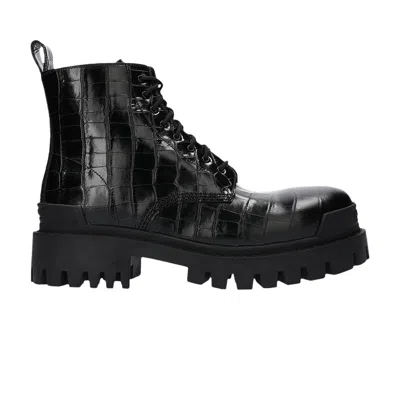 Pre-owned Balenciaga Strike 20mm Boot 'black Croc Embossed' | Men's Size 44