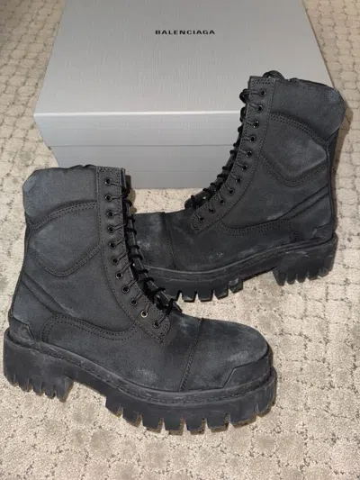 Pre-owned Balenciaga Strike Boots Distress In Black