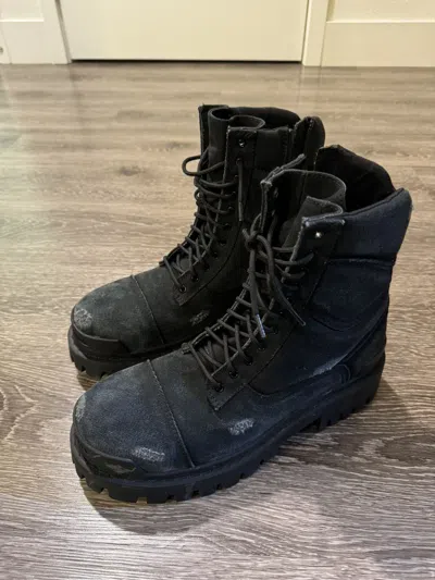 Pre-owned Balenciaga Strike Canvas Combat Boot Size 42 In Black