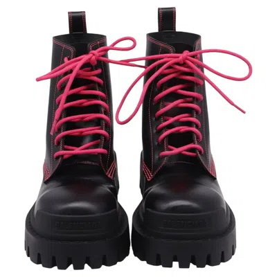 Pre-owned Balenciaga Strike Combat Boots In Black Calfskin Leather