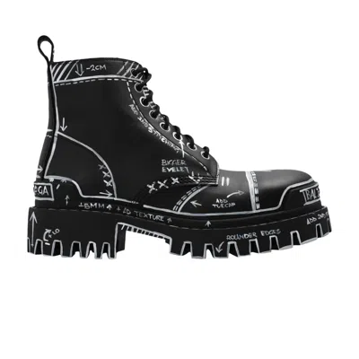 Pre-owned Balenciaga Strike Lace-up Boot 'marker Pen Print - Black' | Men's Size 43