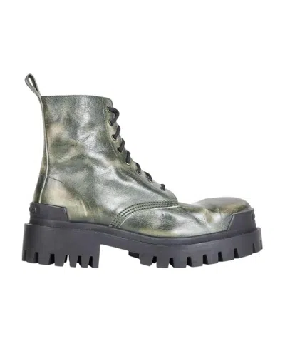 Balenciaga Strike Leather Ankle Boots In Gray