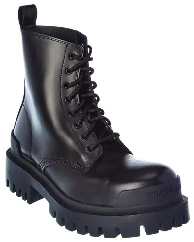 Balenciaga Strike Leather Boot In Black