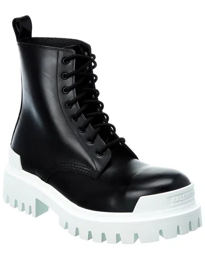 Balenciaga Strike Leather Bootie In Black