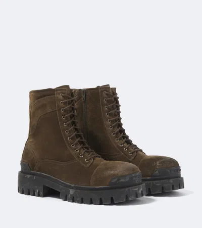 Balenciaga Combat Strike Waxed Suede Calf Leather Boots In Green