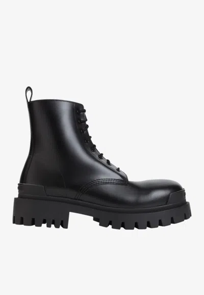 Balenciaga Strike Zip Bootie In Calf Leather In Black