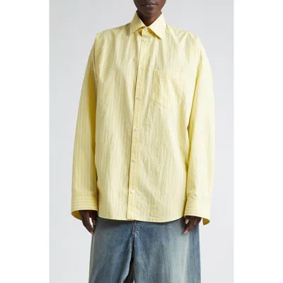 Balenciaga Stripe Cocoon Poplin Button-up Shirt In Light Yellow/white