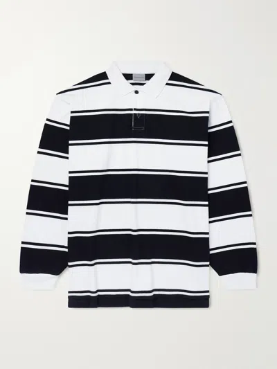 Balenciaga Striped Relaxed-fit Long-sleeve Cotton Polo Shirt In Black