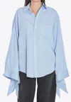 Balenciaga Light Blue Striped Shirt With Knotted Cuffs In Blue