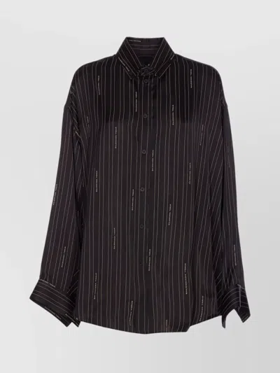 Balenciaga Striped Collared Neck Long Sleeves Shirt In Black