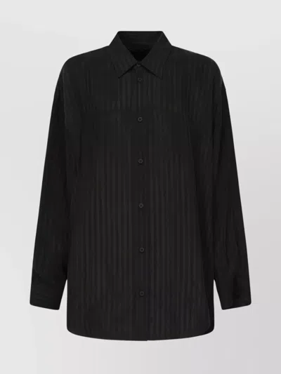BALENCIAGA STRIPED COLLARED NECK LONG SLEEVES TOP
