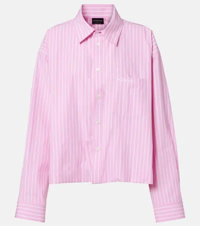 Balenciaga Striped Cotton Poplin Shirt In Pink