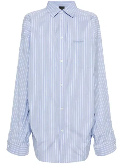 Balenciaga Striped Cotton Shirt In Blue