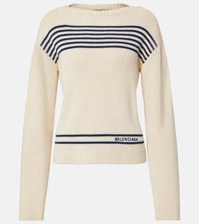 Balenciaga Striped Cotton Sweater In White