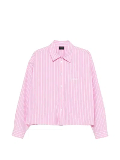Balenciaga Cotton Shirt Long Sleeves Buttoned Cuffs Stripes In Pink