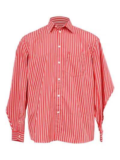 Pre-owned Balenciaga Striped Embroidered Logo Shirt In Red