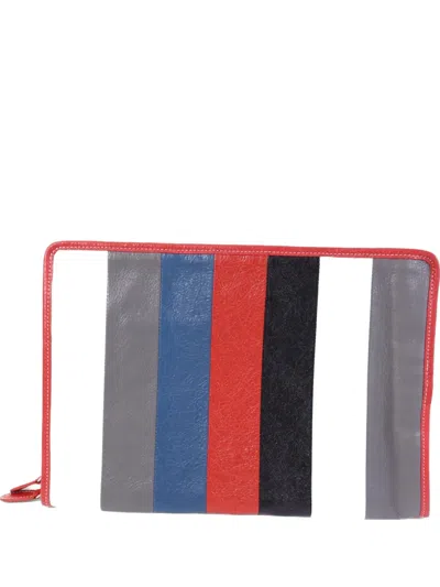 Pre-owned Balenciaga Striped Leather Clutch Bag In White