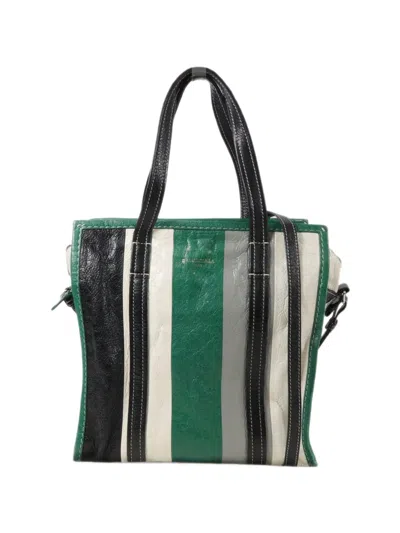 Pre-owned Balenciaga Striped Leather Tote Bag In Green