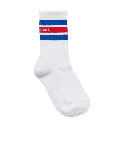 Balenciaga Striped Logo-print Crew Socks In White