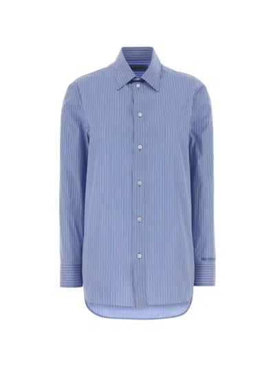 Balenciaga Striped Logo-embroidered Shirt In Blue