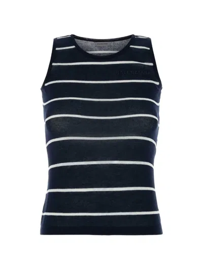 Balenciaga Knit Tank Top Round Neck Stripes In Black