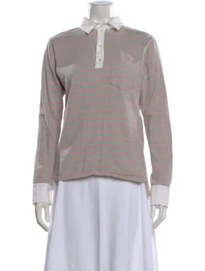 Pre-owned Balenciaga Striped Long Sleeve Polo In Gray