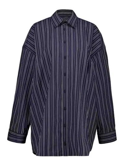Balenciaga Striped Mini Shirt Dress In Blue
