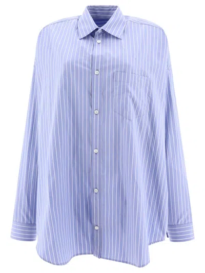 Balenciaga Striped Oversize Shirt In Light Blue