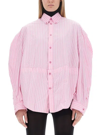 Balenciaga Striped Oversized Shirt In Rosa