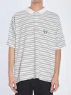 Balenciaga White Polo Shirt With Logo Embroidery On The Front And All-over Striped Motif In Cotton M In Multi