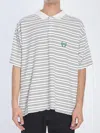 Balenciaga White Polo Shirt With Logo Embroidery On The Front And All-over Striped Motif In Cotton M In Multi