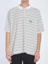 Balenciaga White Polo Shirt With Logo Embroidery On The Front And All-over Striped Motif In Cotton M In Multi