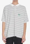 Balenciaga White Polo Shirt With Logo Embroidery On The Front And All-over Striped Motif In Cotton M In Multi
